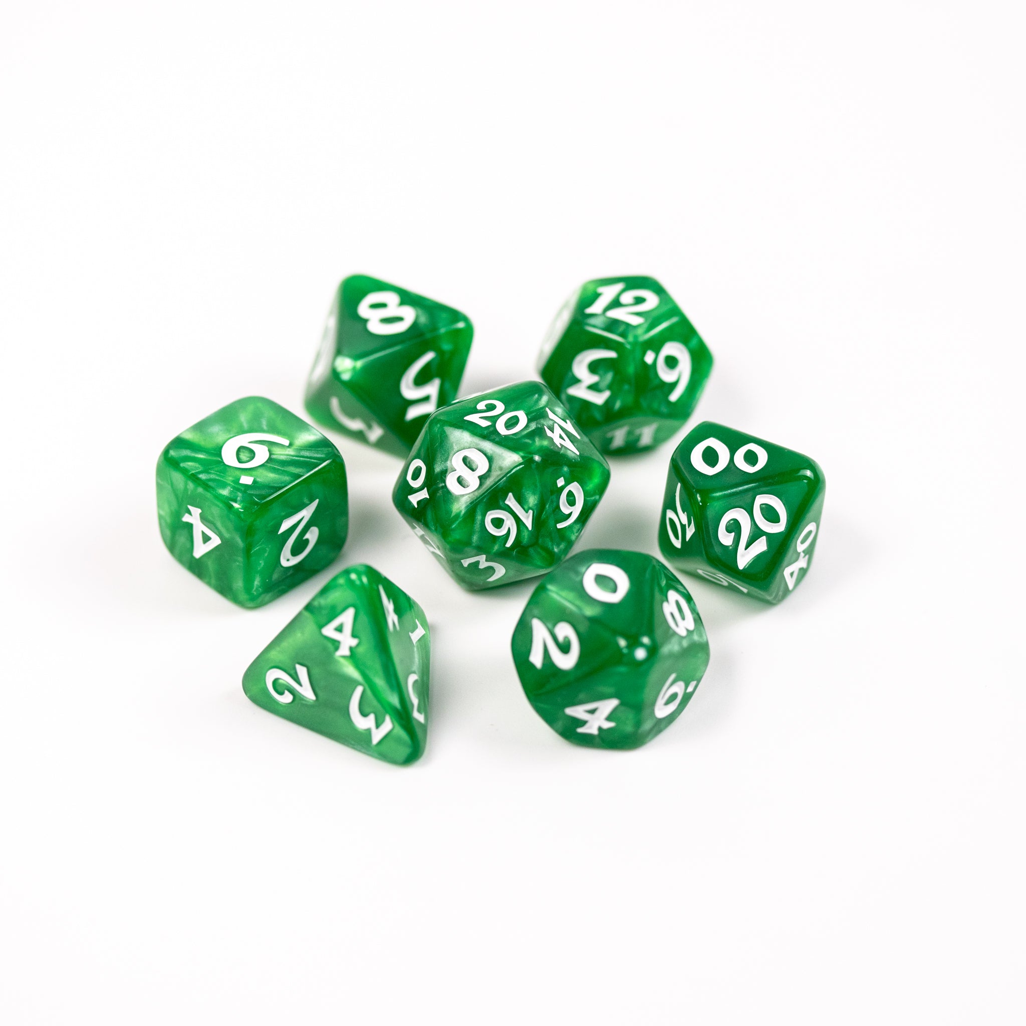 7pc RPG Set - Elessia Essentials - Green with White | D20 Games