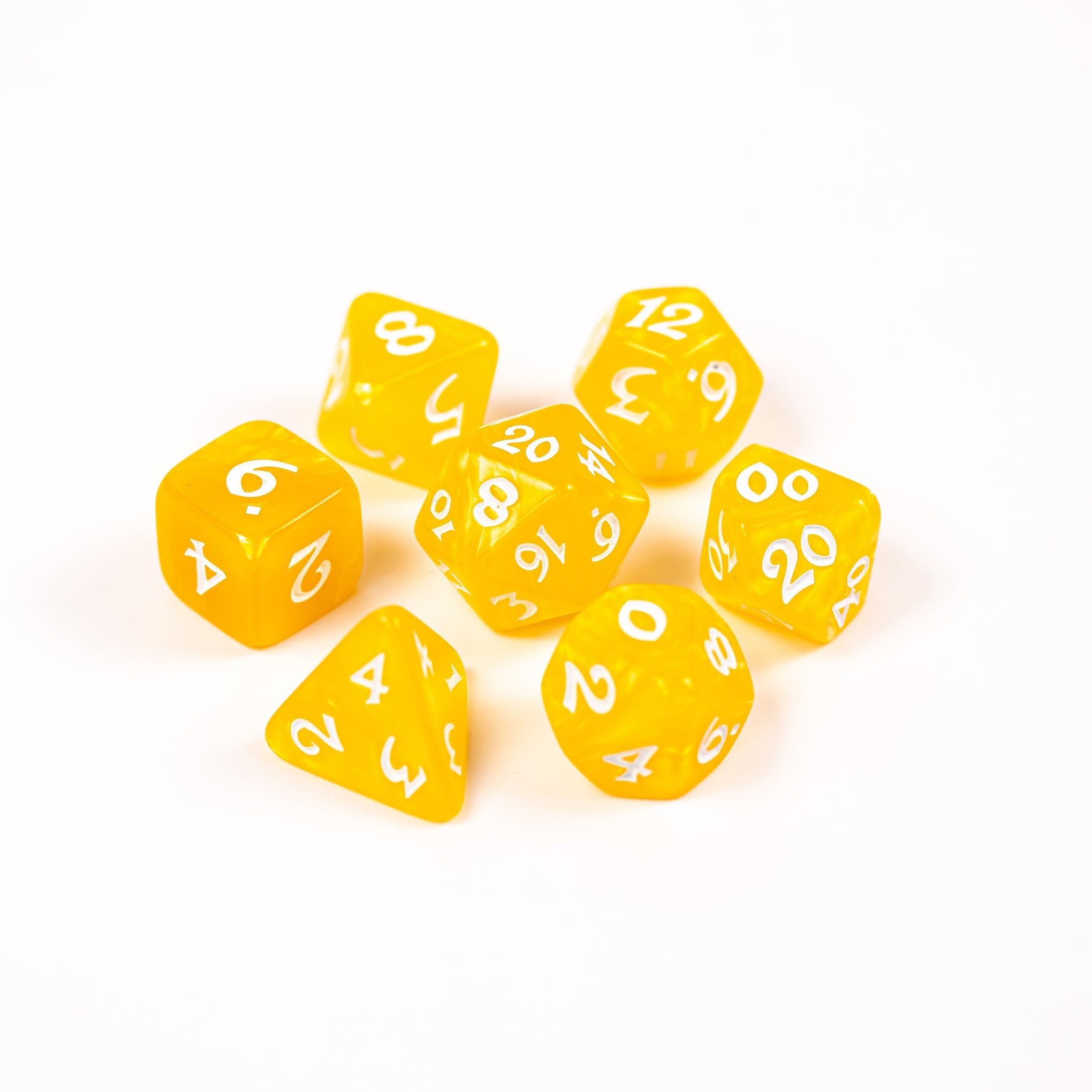 7pc RPG Set - Elessia Essentials - Yellow with White | D20 Games