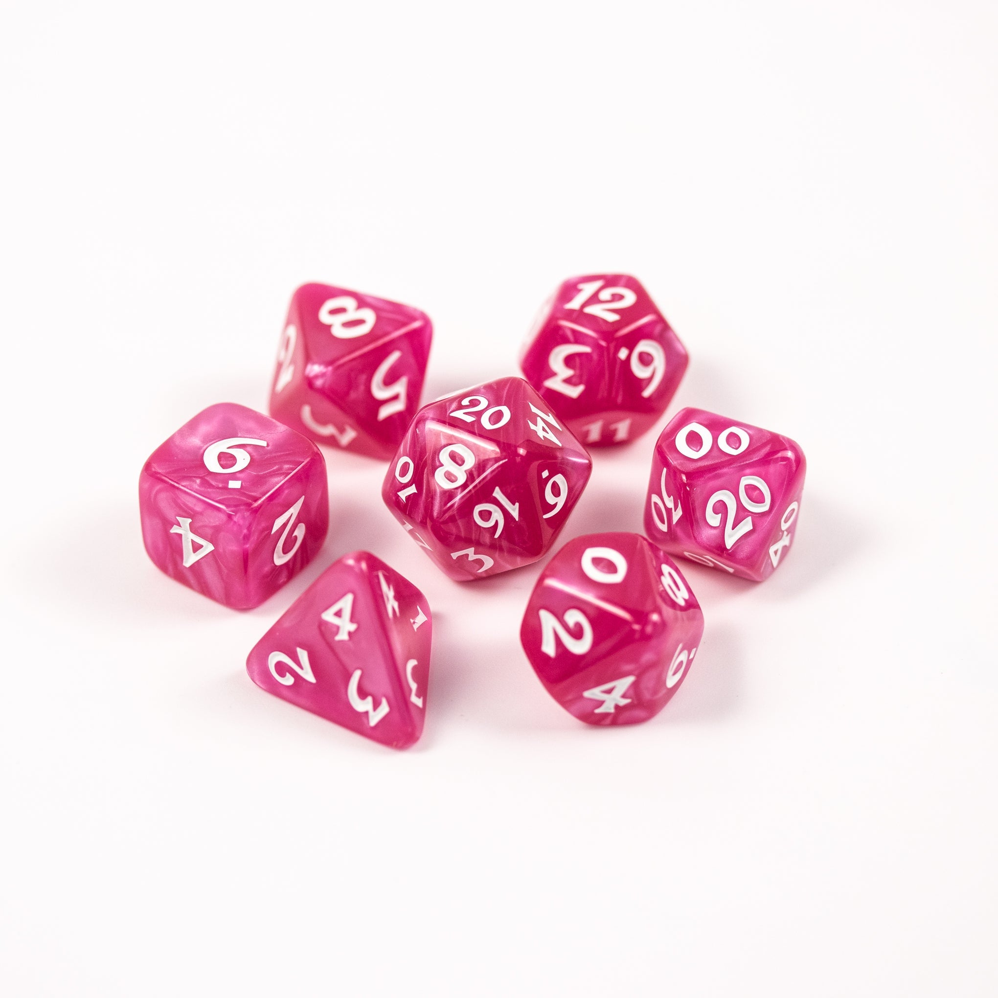 7pc RPG Set - Elessia Essentials - Pink with White | D20 Games