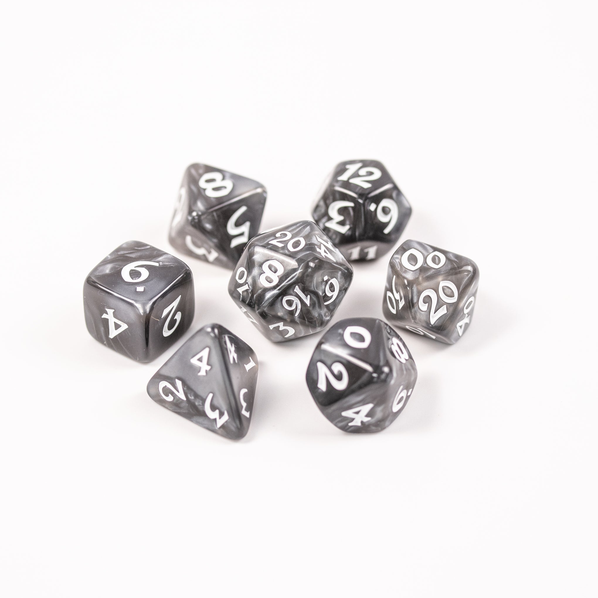 7pc RPG Set - Elessia Essentials - Gray with White | D20 Games