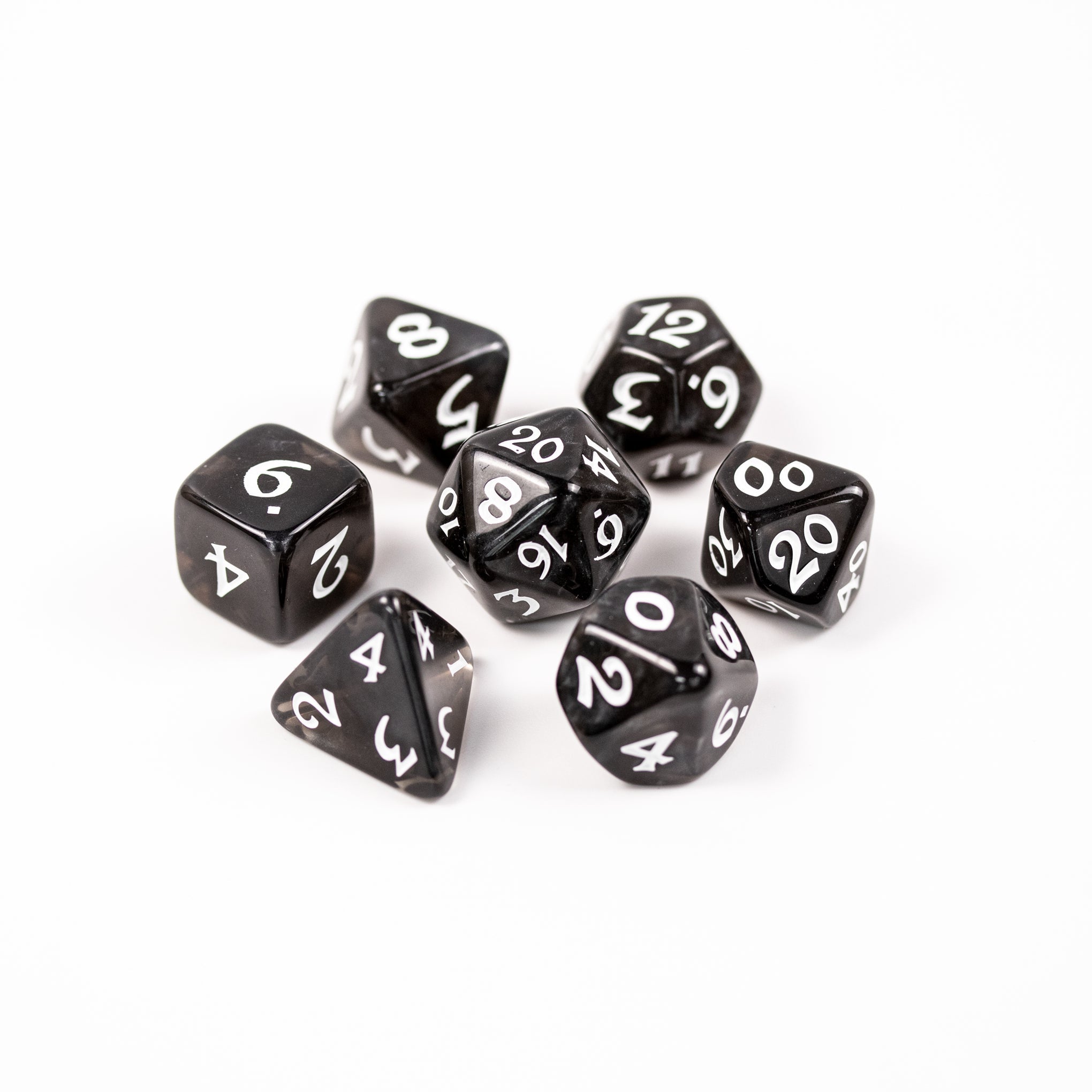 7pc RPG Set - Elessia Essentials - Black with White | D20 Games