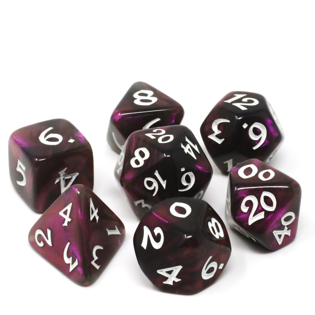 7pc RPG Set - Elessia Moonstone Inkswell with White | D20 Games