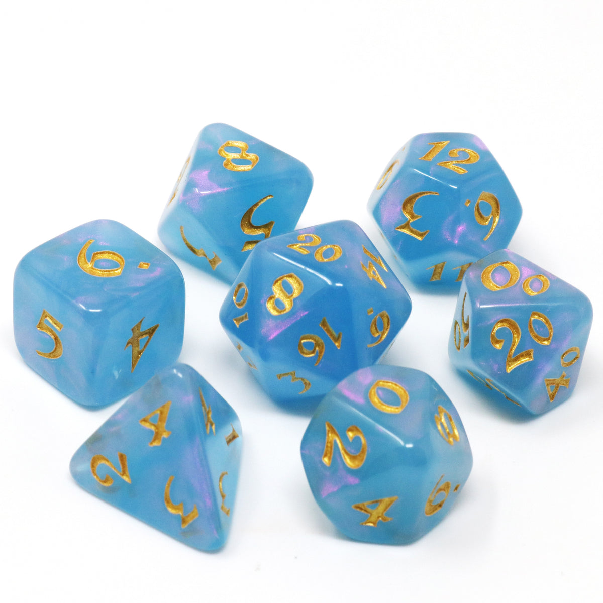 7pc RPG Set - Elessia Moonstone Rumara with Gold | D20 Games