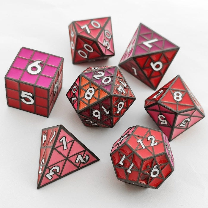 Puzzle Cube: Shades Of Red - Metal 8 Piece Dice Set | D20 Games