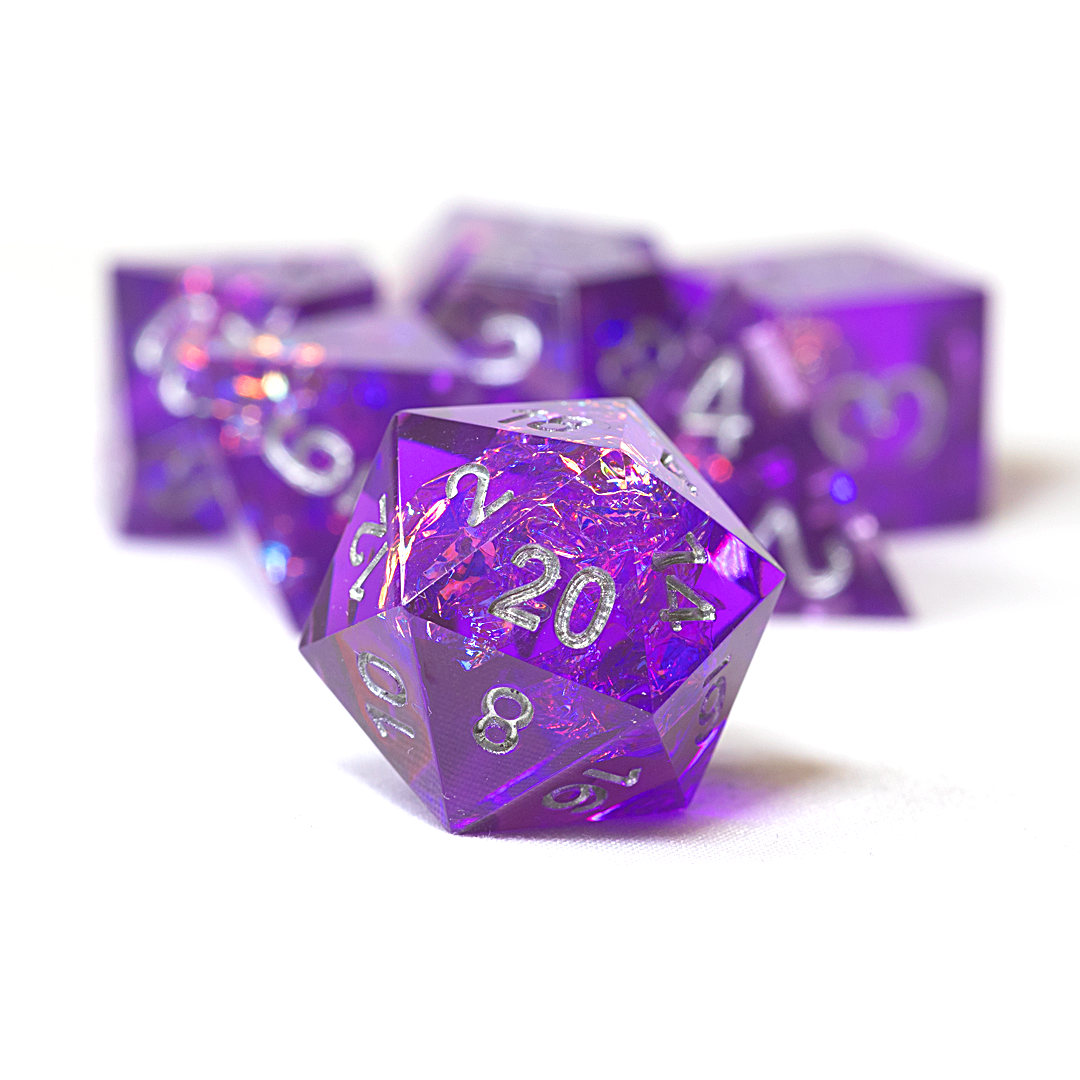 Sharp Purple Fairy 7-Piece Polyhedral RPG Dice Set | Sirius Dice | D20 Games