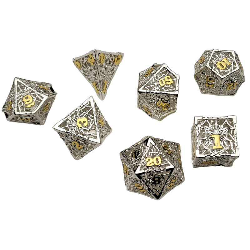 Silver Widow 7-Piece Hollow Metal Dice Set