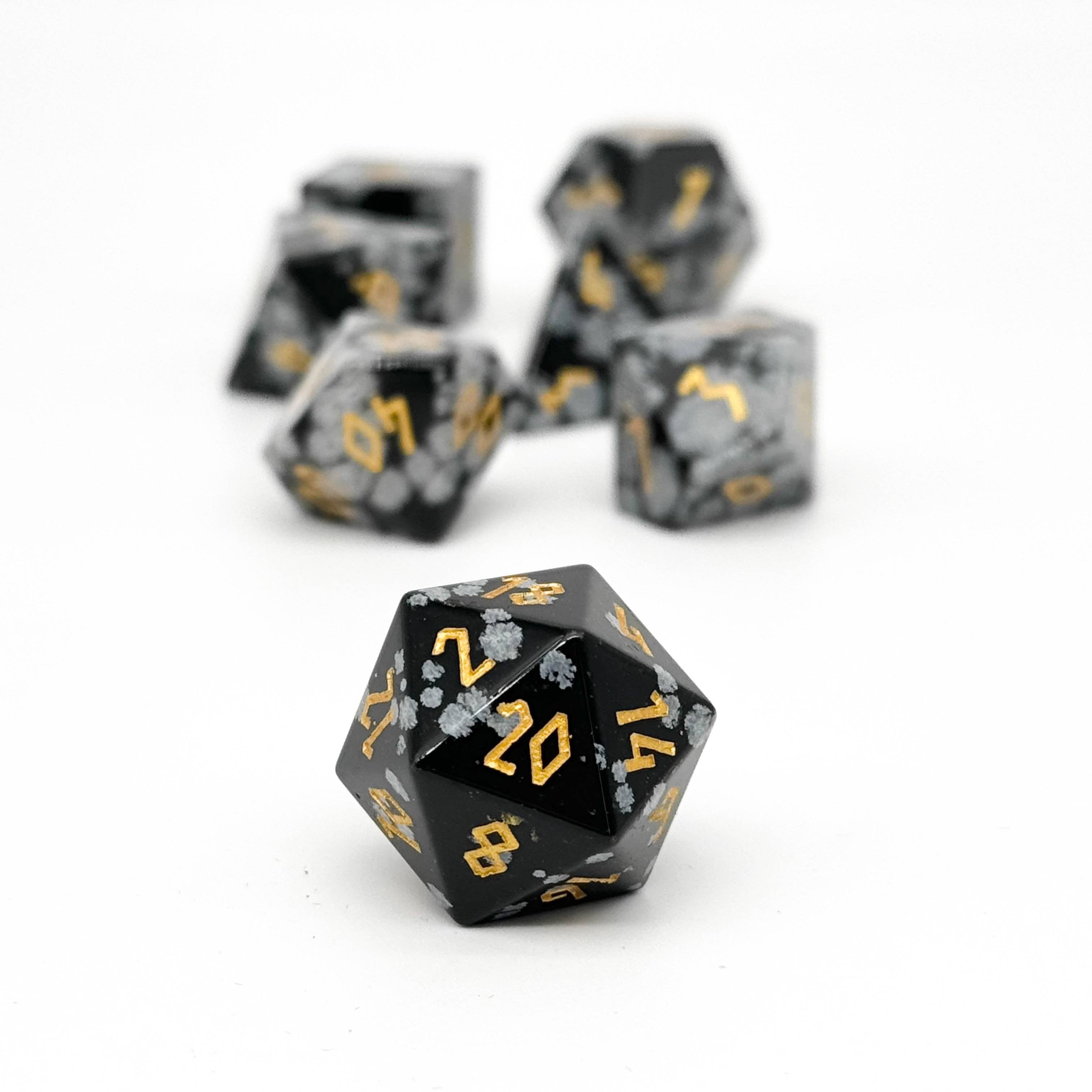 Snowflake obsidian - 7 Piece RPG Set Gemstone Dice | D20 Games