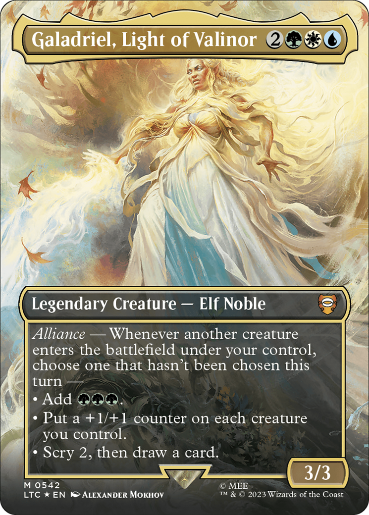 Galadriel, Light of Valinor (Borderless) (Surge Foil) [The Lord of the Rings: Tales of Middle-Earth Commander] | D20 Games