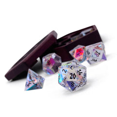 K9 Rainbow Glass - Black Font - 7 Piece RPG Set Glass Dice | D20 Games