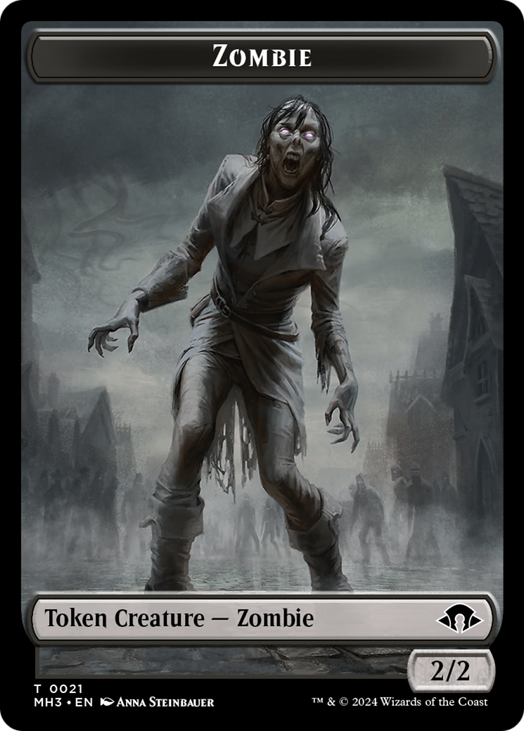 Zombie (Ripple Foil) // Elephant Double-Sided Token [Modern Horizons 3 Commander Tokens] | D20 Games