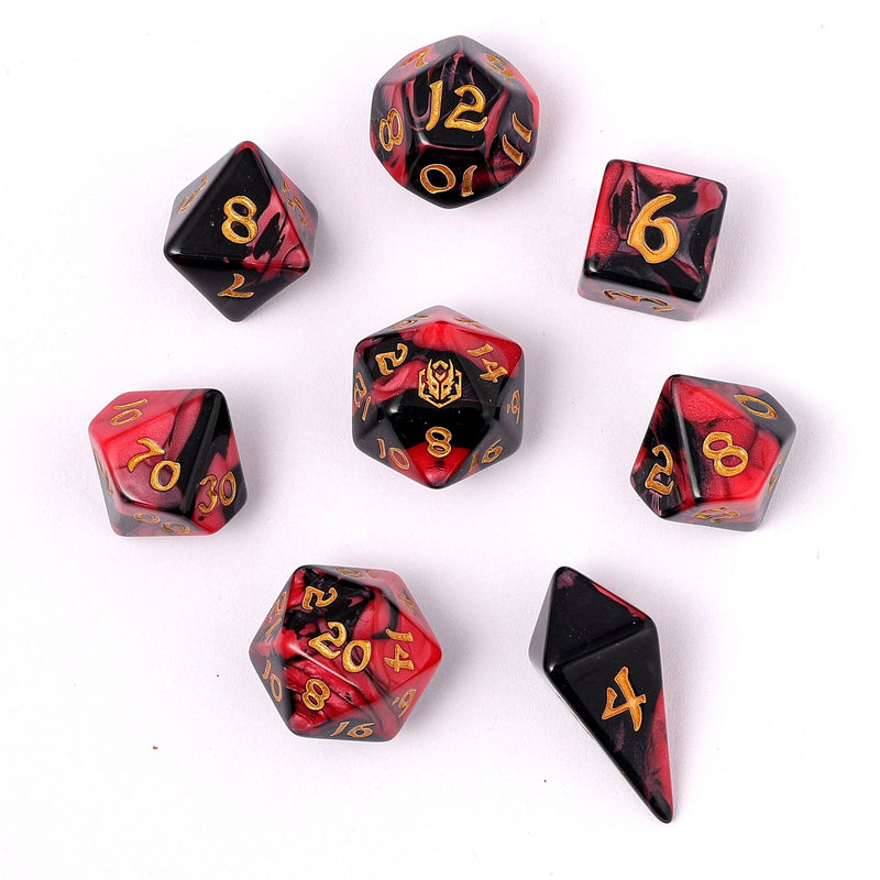 Wyrmforged Rollers - Rounded Edge 8 Piece Polyhedral Dice set - Blood Pact