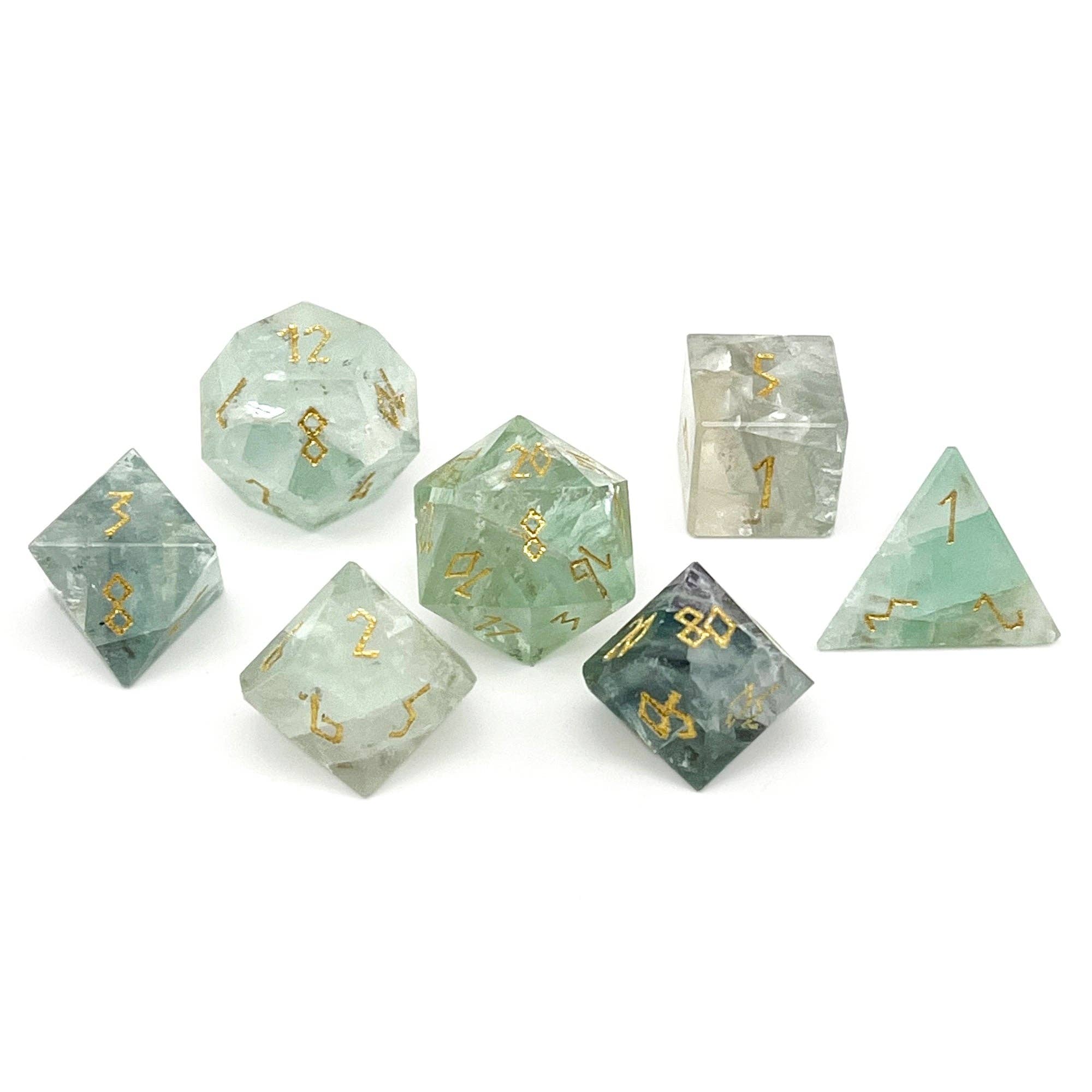 Green Fluorite - 7 Piece RPG Set Gemstone Dice | D20 Games