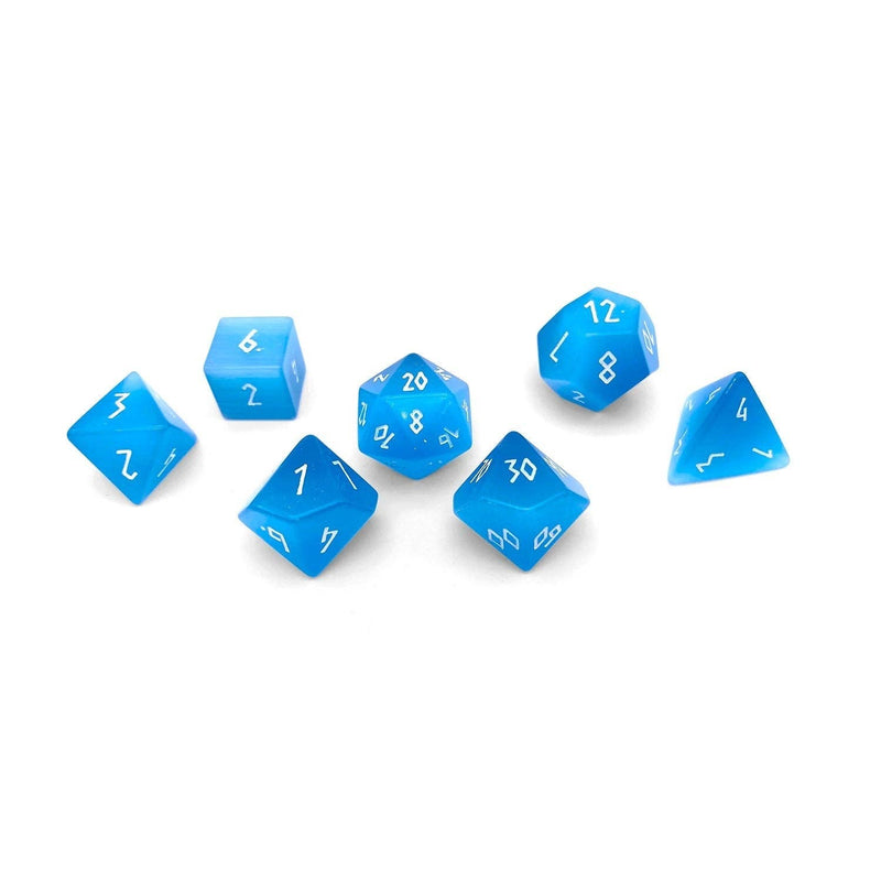 Aquamarine Cats Eye - 7 Piece RPG Set Glass Dice