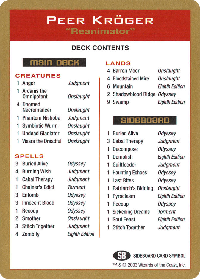 Peer Kroger Decklist [World Championship Decks 2003] | D20 Games