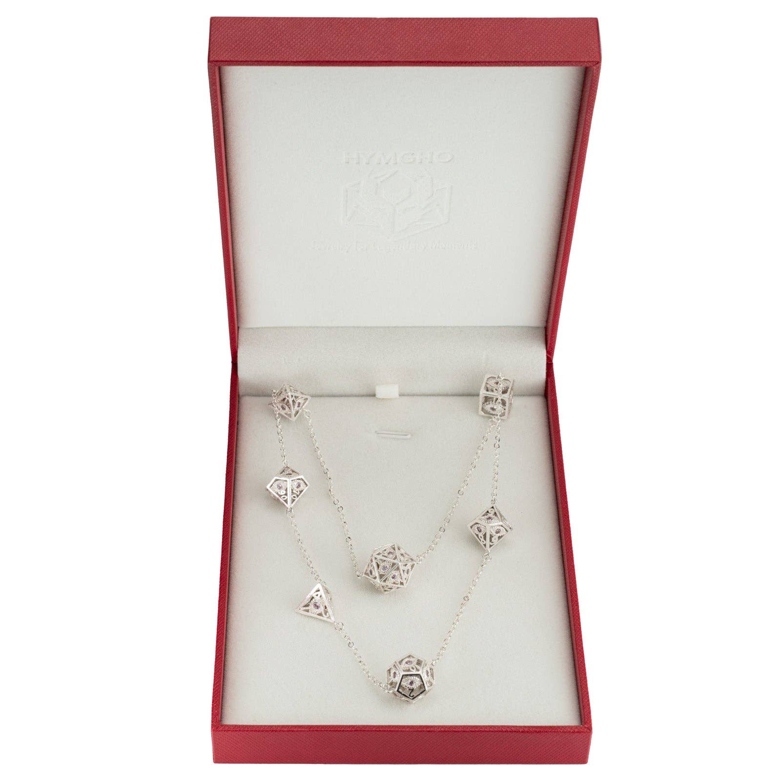 Dragon's Eye 7-die Necklace - Silver with Pink Gems | D20 Games