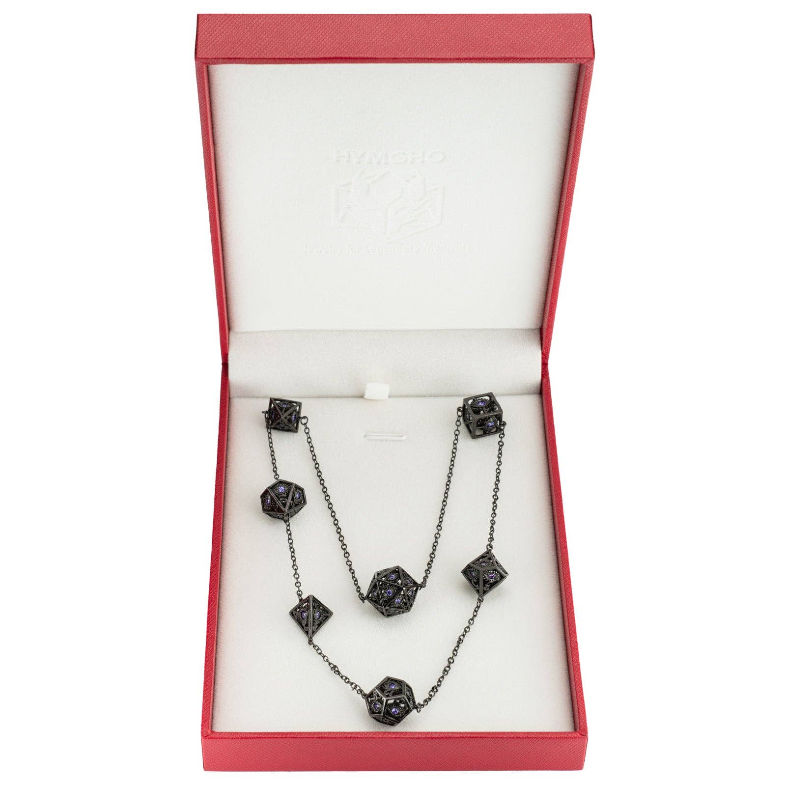 Dragon's Eye 7-die Necklace - Gunmetal with Purple Gems | D20 Games