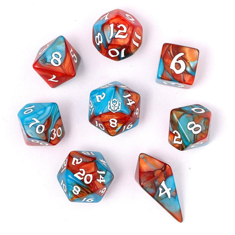Wyrmforged Rollers - Rounded Edge 8 Piece Polyhedral Dice set - Bard's Cloak