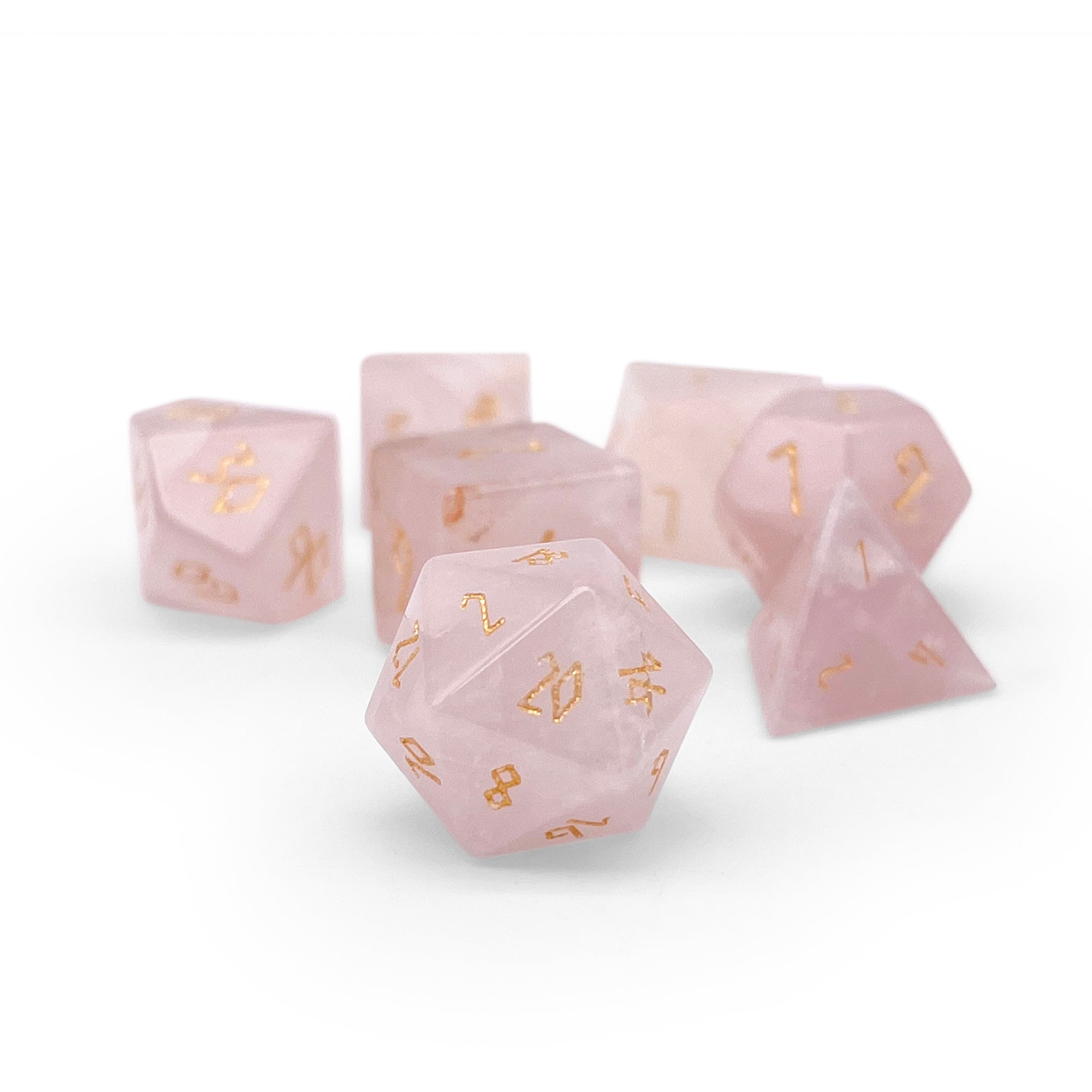 Norse Foundry - Rose Quartz - Gold Pebble Gemstone Dice | D20 Games