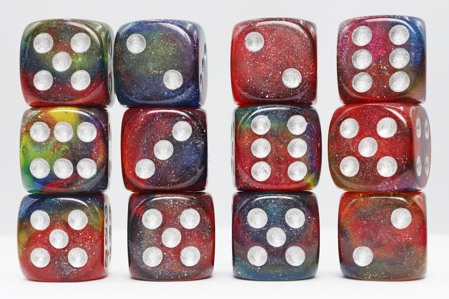 Cosmic Mystery Glitter - 12 piece Pip D6's Plastic Dice Foam Brain Games | D20 Games