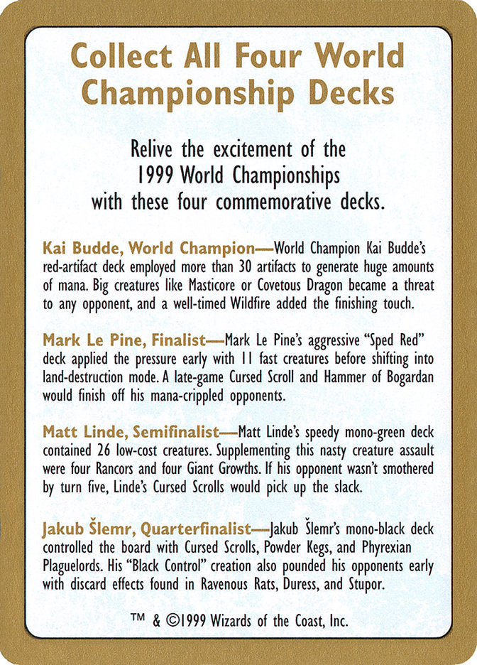 1999 World Championships Ad [World Championship Decks 1999] | D20 Games