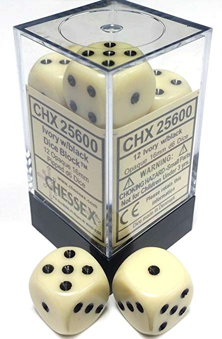 Opaque: 16mm D6 Ivory/Black (12) | D20 Games