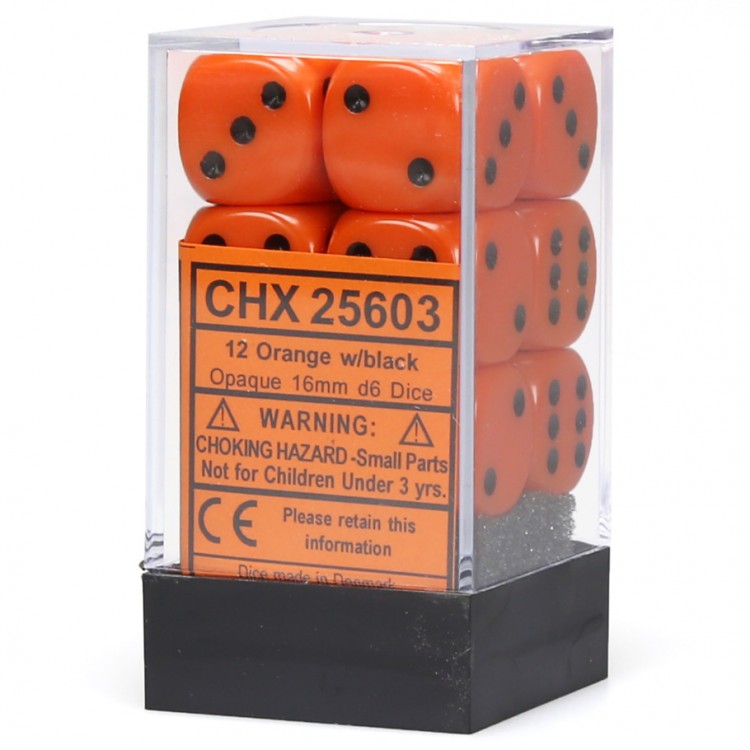 Opaque: 16mm D6 Orange/Black (12) | D20 Games