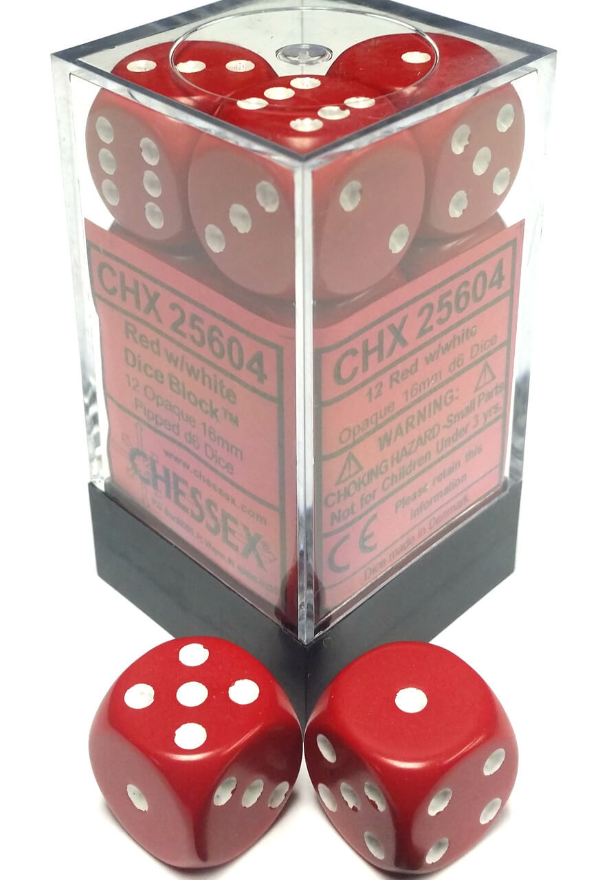 Opaque: 16mm D6 Red/White (12) | D20 Games