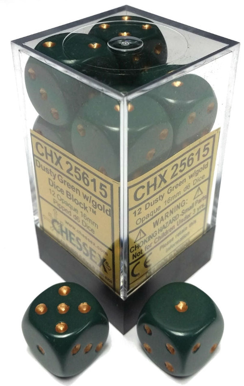 Opaque: 16mm D6 Dusty Green/Copper (12) | D20 Games