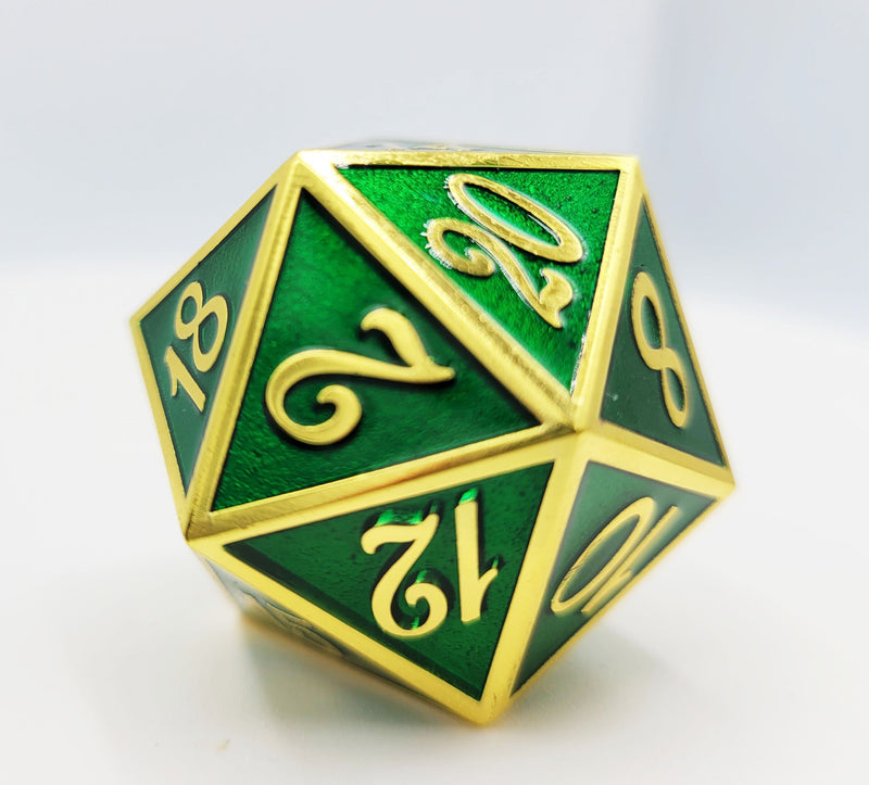 D20 Gold with Emerald - 35mm Extra Large Metal Dice Foam Brain Games