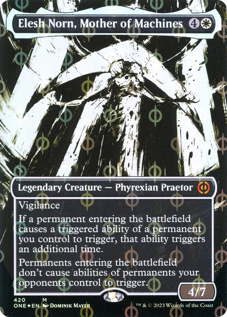 Elesh Norn, Mother of Machines (Borderless Ichor Step-and-Compleat Foil) [Phyrexia: All Will Be One] | D20 Games