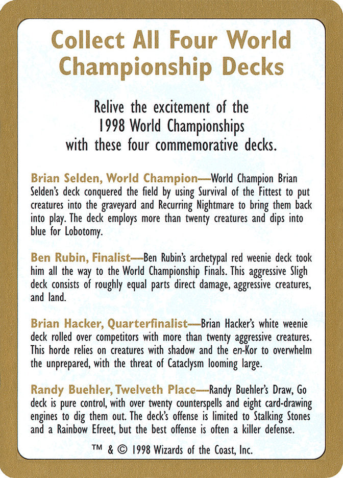 1998 World Championships Ad [World Championship Decks 1998] | D20 Games