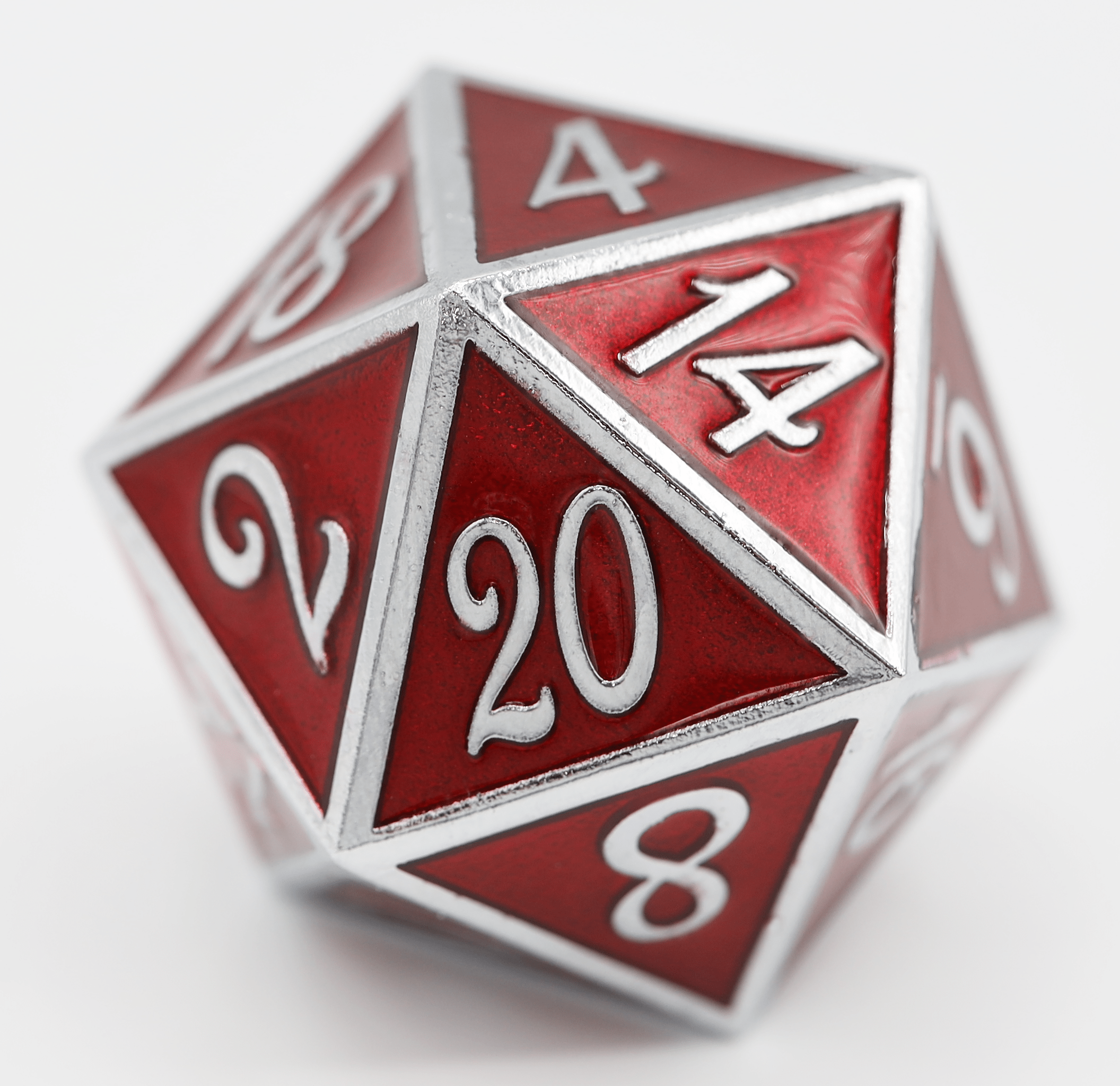 D20 Silver with Ruby - 35mm Extra Large Metal Dice Foam Brain Games | D20 Games