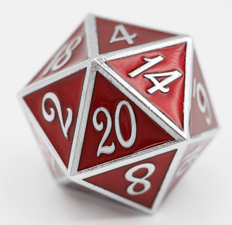 D20 Silver with Ruby - 35mm Extra Large Metal Dice Foam Brain Games
