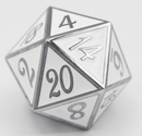 D20 Silver with White - 35mm Extra Large Metal Dice Foam Brain Games