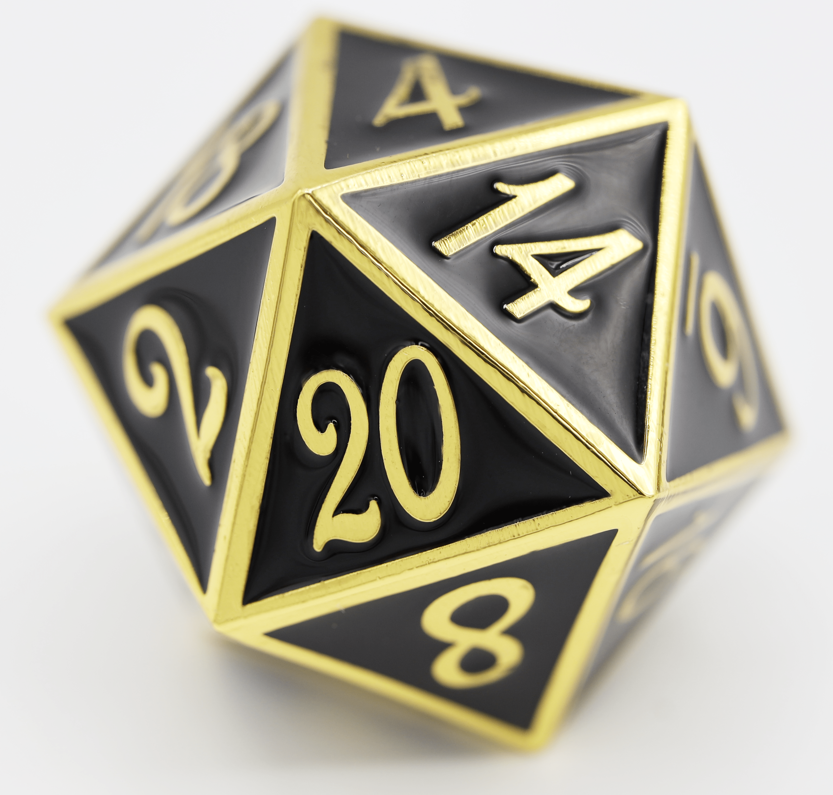 D20 Gold with Onyx - 35mm Extra Large Metal Dice Foam Brain Games | D20 Games