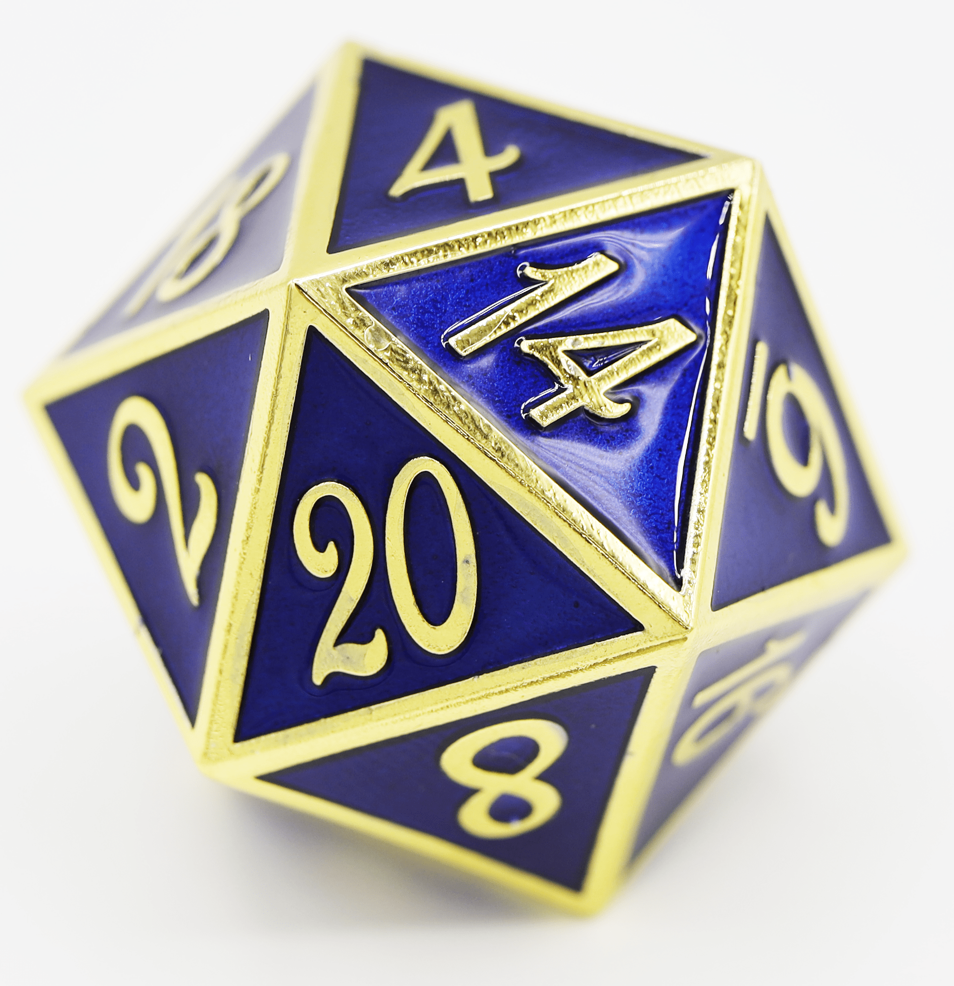 D20 Gold with Sapphire - 35mm Extra Large Metal Dice Foam Brain Games | D20 Games