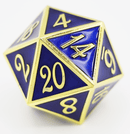 D20 Gold with Sapphire - 35mm Extra Large Metal Dice Foam Brain Games