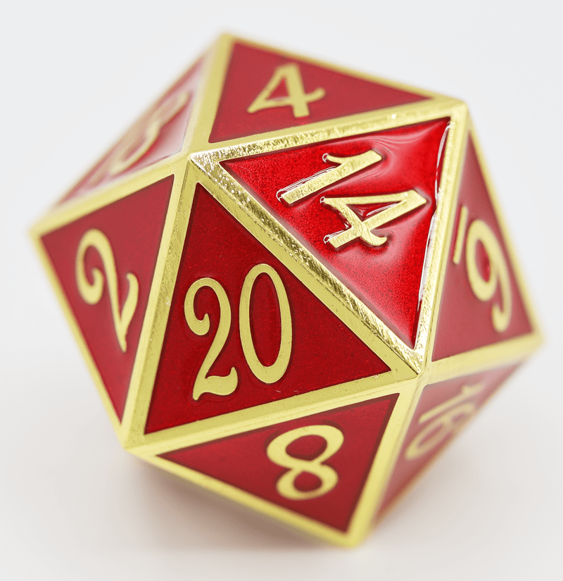 D20 Gold with Ruby - 35mm Extra Large Metal Dice Foam Brain Games