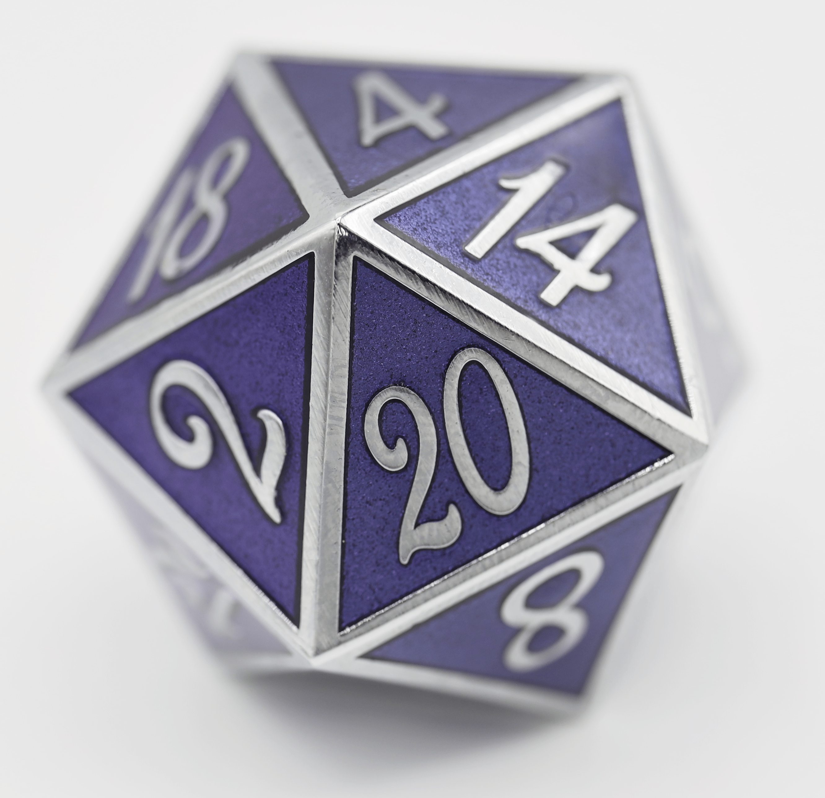 D20 Silver with Amethyst - 35mm Extra Large Metal Dice Foam Brain Games | D20 Games