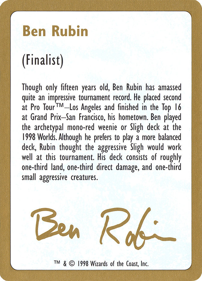 Ben Rubin Bio [World Championship Decks 1998] | D20 Games