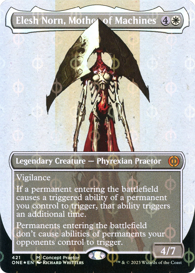 Elesh Norn, Mother of Machines (Borderless Concept Praetors Step-and-Compleat Foil) [Phyrexia: All Will Be One] | D20 Games