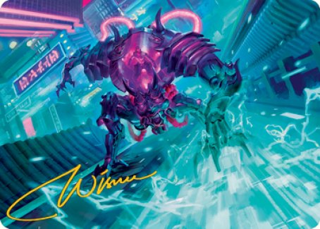 Surgehacker Mech Art Card (Gold-Stamped Signature) [Kamigawa: Neon Dynasty Art Series] | D20 Games