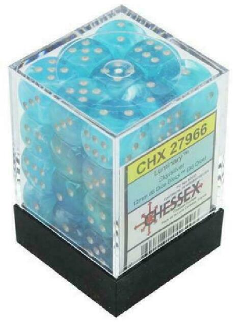 Dice Menagerie 10: 12mm D6 luminary Poly Sky/Silver (36) 27966 | D20 Games