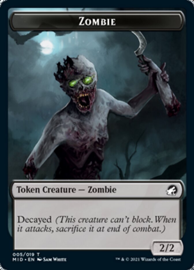 Zombie (005) // Wrenn and Seven Emblem Double-sided Token [Innistrad: Midnight Hunt Tokens] | D20 Games