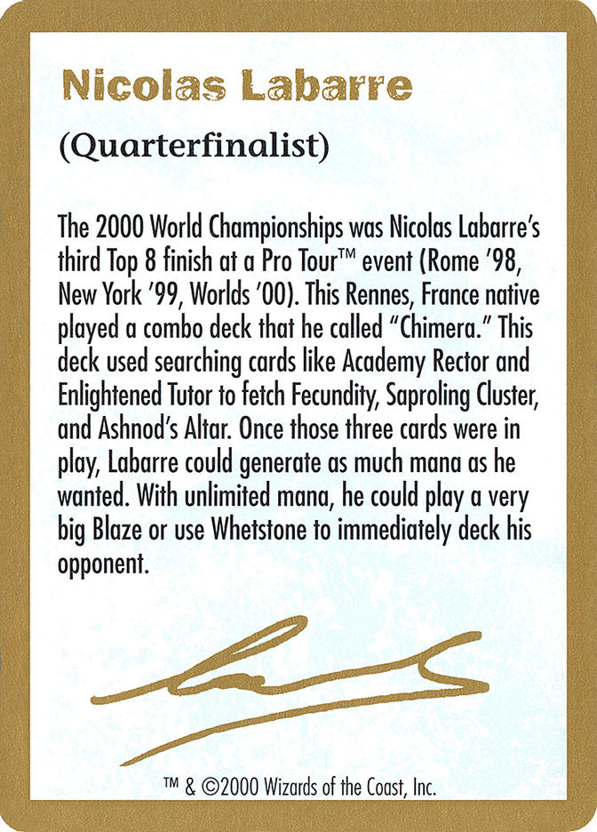 Nicolas Labarre Bio [World Championship Decks 2000] | D20 Games