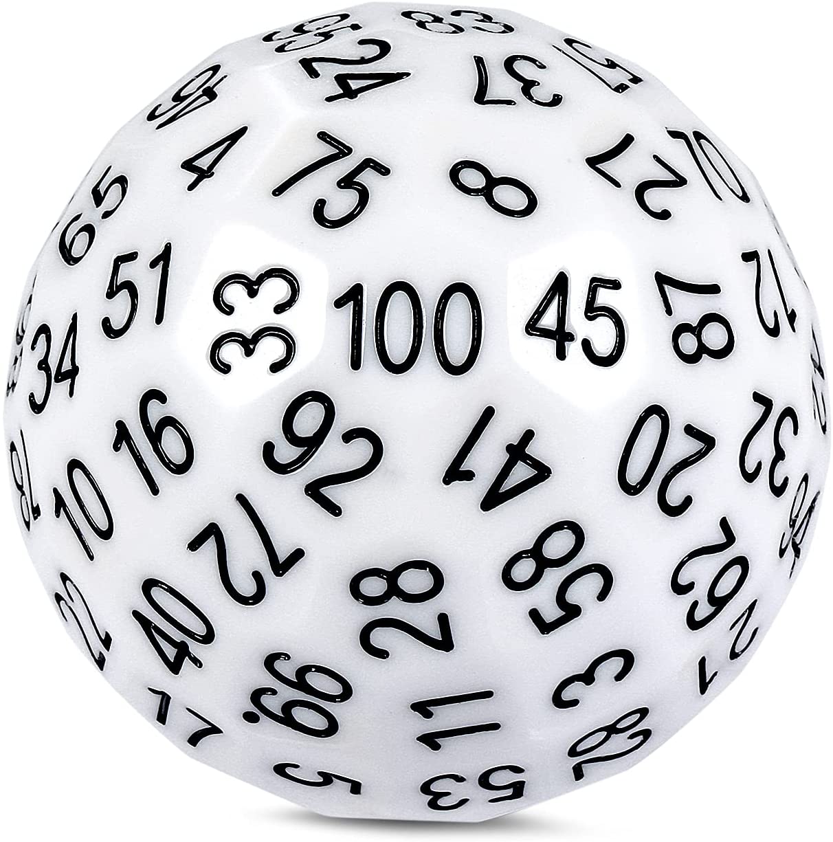 100-Sided Die: White Opaque with Black D100 | D20 Games