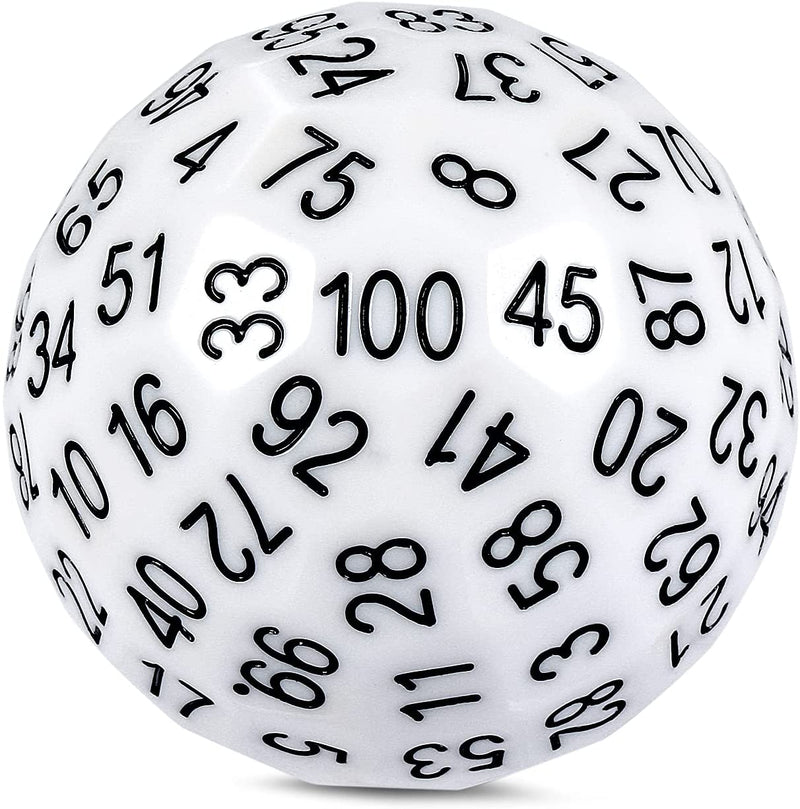 100-Sided Die: White Opaque with Black D100