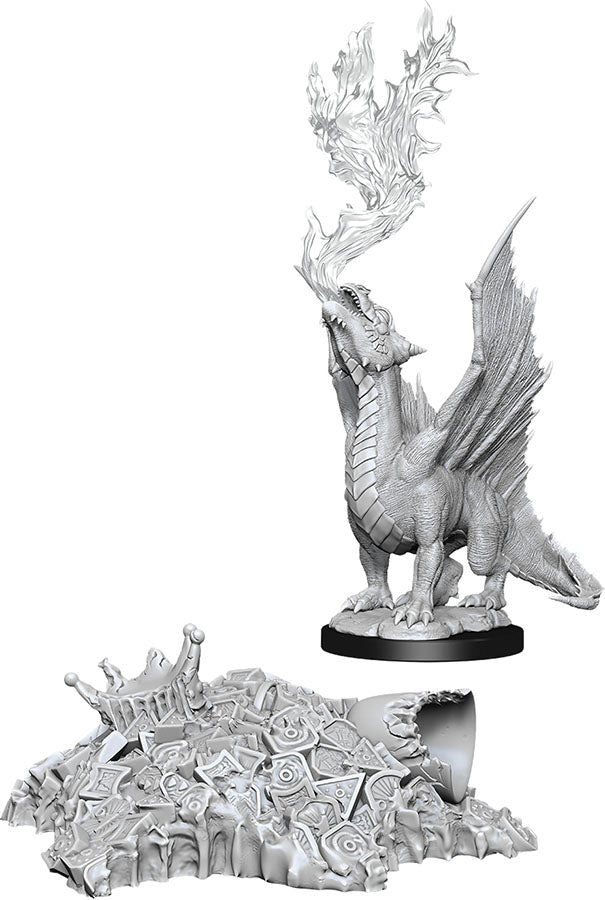 Dungeons & Dragons Nolzur`s Marvelous Unpainted Miniatures: W11 Gold Dragon Wyrmling & Small Treasure Pile | D20 Games