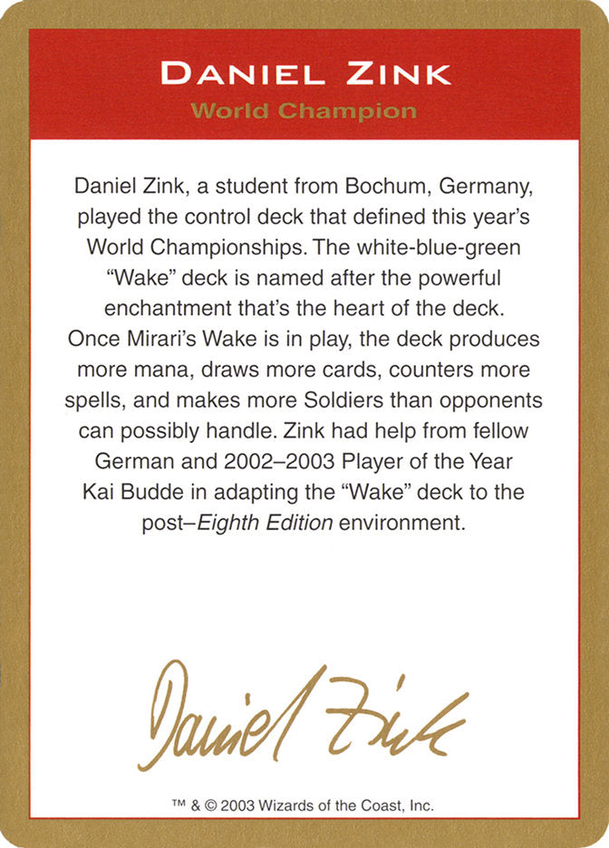 Daniel Zink Bio [World Championship Decks 2003] | D20 Games
