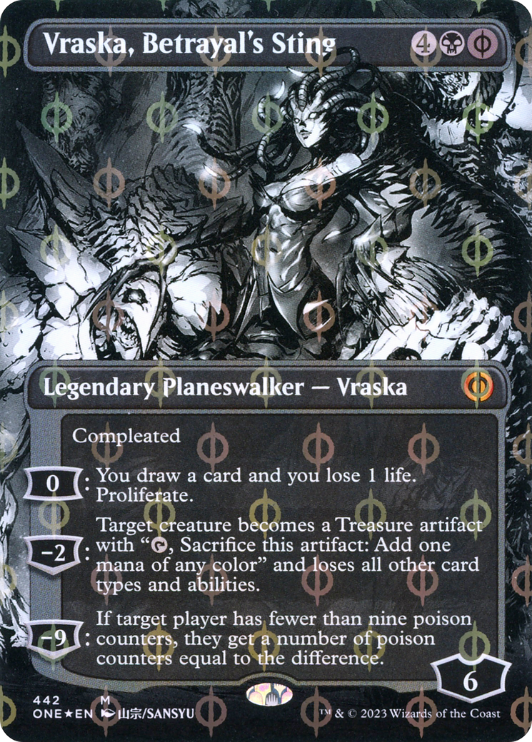Vraska, Betrayal's Sting (Borderless Manga Step-and-Compleat Foil) [Phyrexia: All Will Be One] | D20 Games